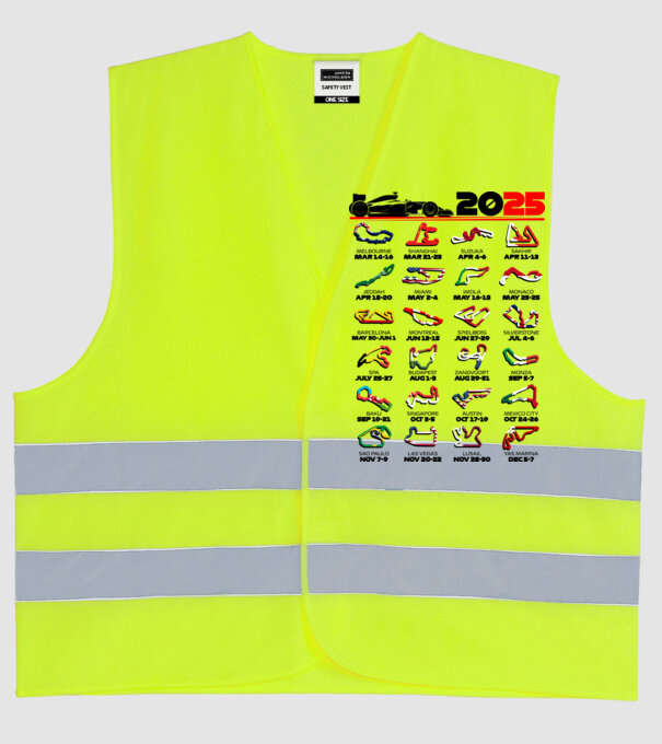 F1 calendar 2025 Alb model galben neon pe tricou
