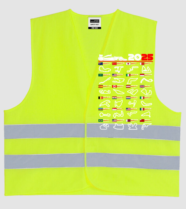 F1 calendar 2025 negru model galben neon pe tricou