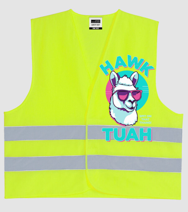 Hawk tuah llama retro sunglasses model galben neon pe tricou