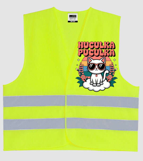 Huculka Puculka pisică 1 model galben neon pe tricou