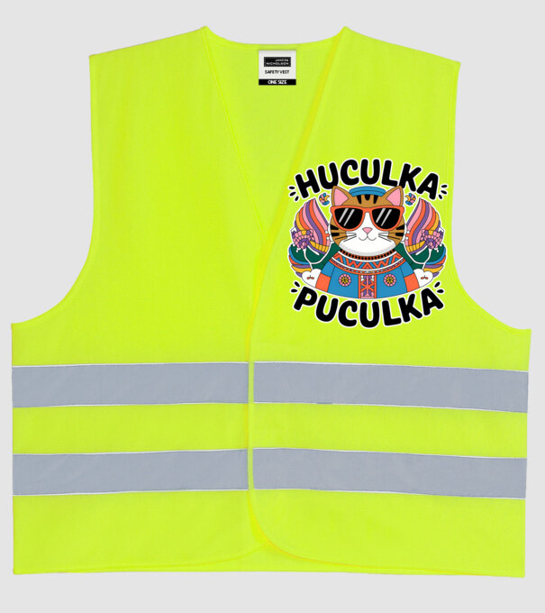 Huculka Puculka pisică 3 model galben neon pe tricou
