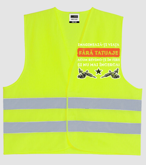 imaginează-ți viața fără tatuaje, acum revino-ți în fire și nu mai încerca! model galben neon pe tricou