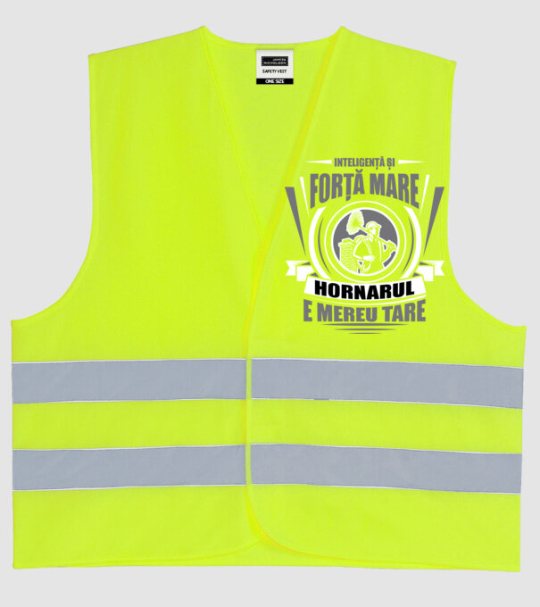 Inteligență și forță mare, hornarul e mereu tare model galben neon pe tricou
