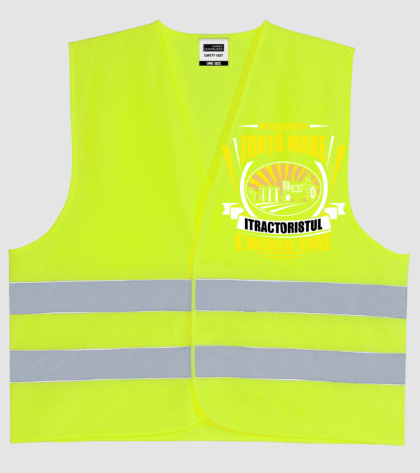 Inteligență și forță mare, tractoristul e mereu tare model galben neon pe tricou