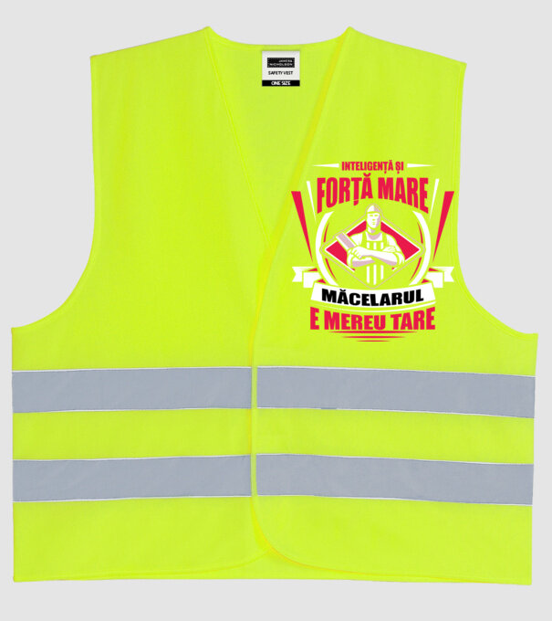 Inteligență și forță mare, măcelarul e mereu tare model galben neon pe tricou