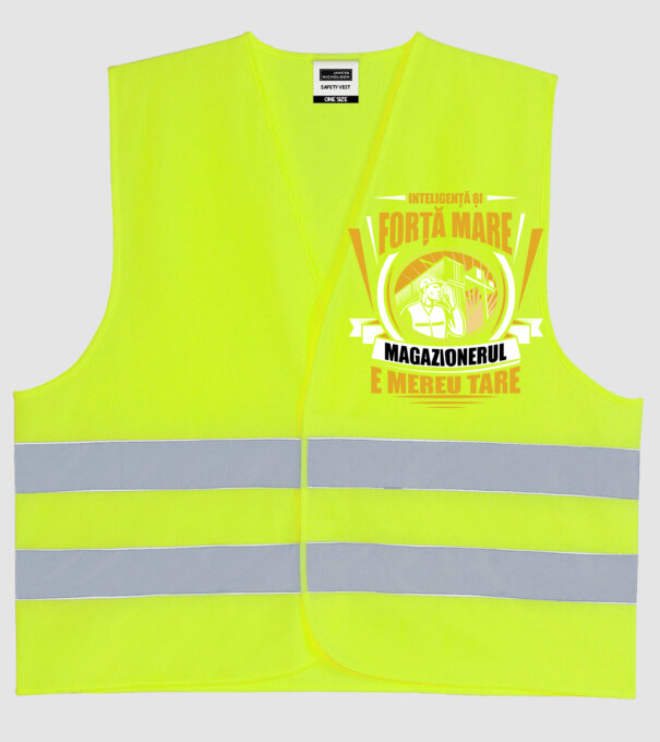 Inteligență și forță mare, magazionerul e mereu tare model galben neon pe tricou