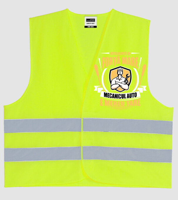 Inteligență și forță mare, mecanicul auto e mereu tare model galben neon pe tricou