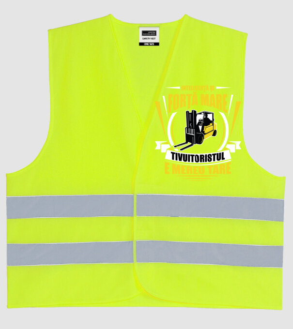 Inteligență și forță mare, stivuitoristul e mereu tare model galben neon pe tricou