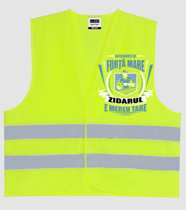 Inteligență și forță mare, zidarul e mereu tare model galben neon pe tricou