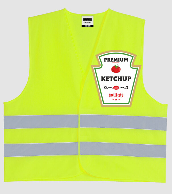 ketchup premium - calitate model galben neon pe tricou