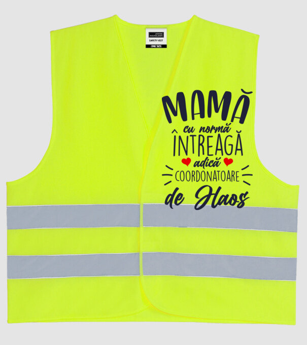Mamă cu normă întreagă adică coordonatoare de haos model galben neon pe tricou