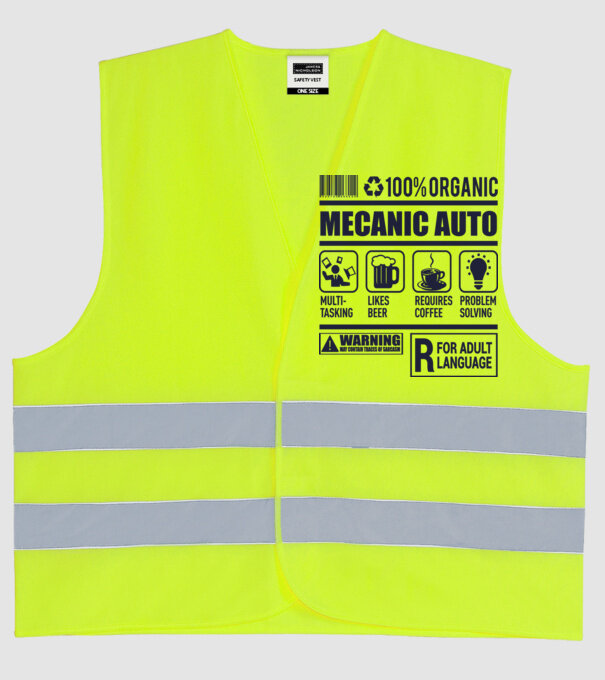 MECANIC AUTO model galben neon pe tricou