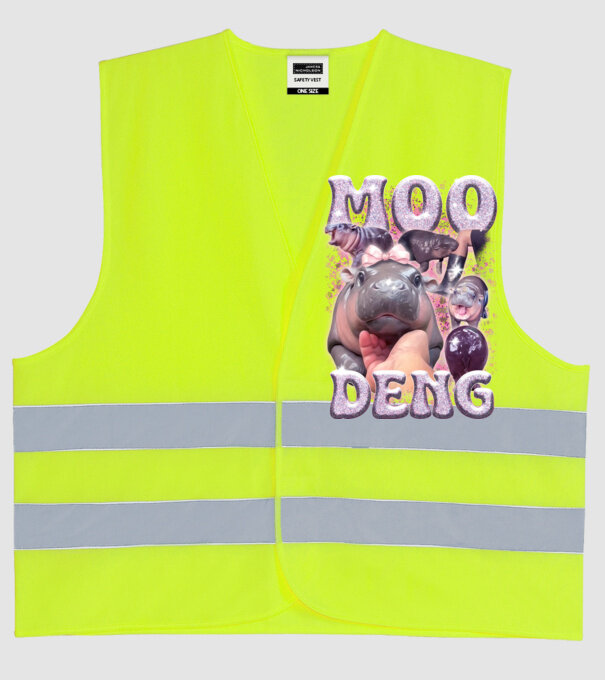 MOO DENG baby hippo model galben neon pe tricou