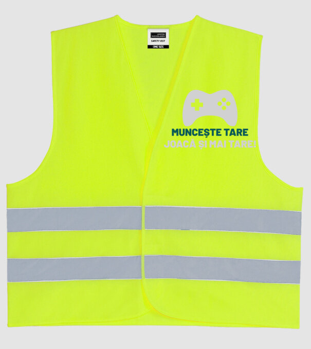 Muncește tare, joacă și mai tare! model galben neon pe tricou