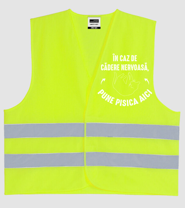 n caz de cădere nervoasă, pune pisica aici model galben neon pe tricou