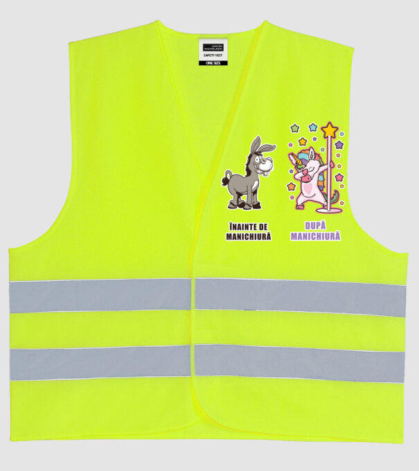 Înainte de manichiură - După manichiură model galben neon pe tricou