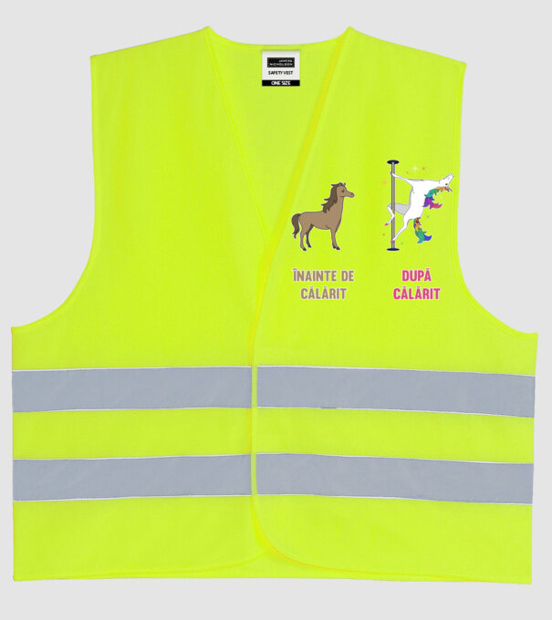 Înainte de călărit - după călărit model galben neon pe tricou