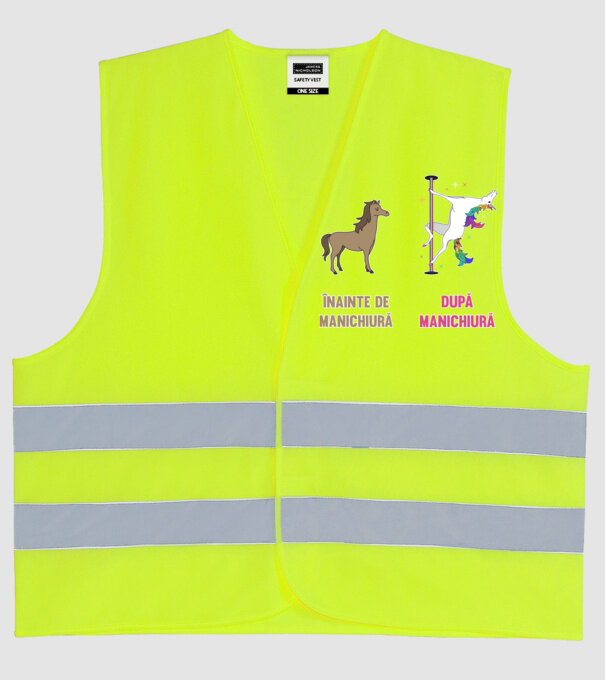 Înainte de manichiură - după manichiură model galben neon pe tricou