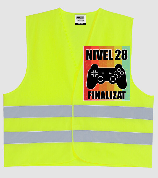 Nivel 28 finalizat model galben neon pe tricou