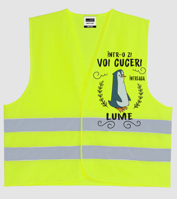 Într-o zi voi cuceri întreaga lume model galben neon pe tricou