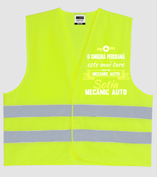 O singură persoană este mai tare decât un mecanic auto, soția mecanicului auto model galben neon pe tricou
