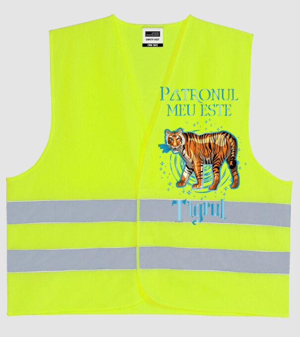 Patronul meu este TIGRUL model galben neon pe tricou
