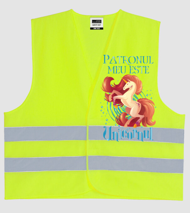 Patronul meu este UNICORNUL model galben neon pe tricou