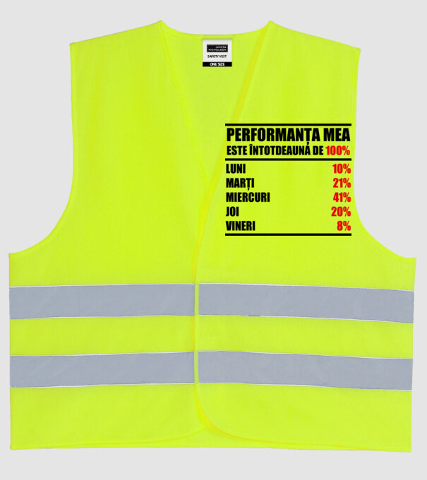 performanța mea este întotdeauna de 100% : luni, marți, miercuri, joi, vineri model galben neon pe tricou