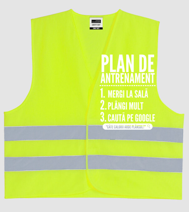 plan de antrenament mergi la sală, plângi mult, caută pe Google x model galben neon pe tricou