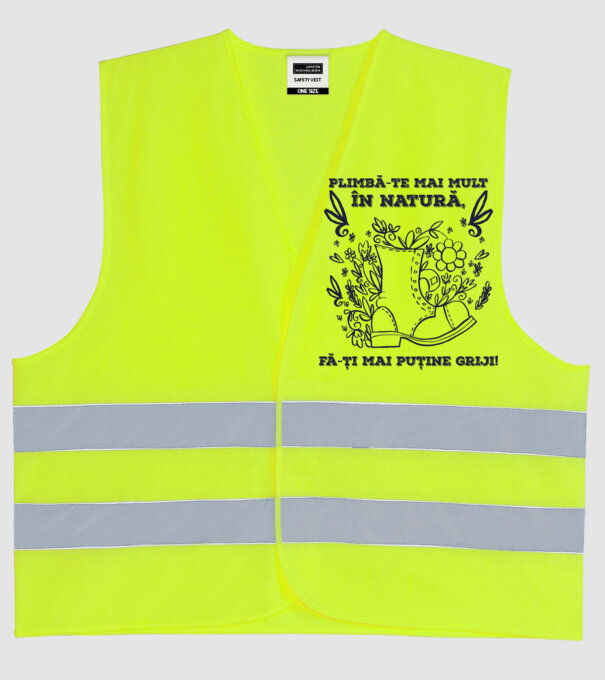 Plimbă-te mai mult în natură, fă-ți mai puține griji! model galben neon pe tricou