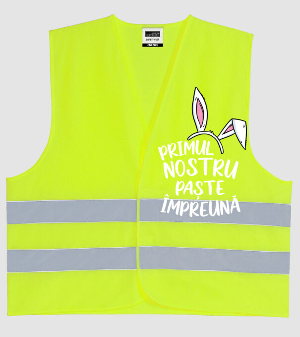Primul nostru Paște împreună model galben neon pe tricou