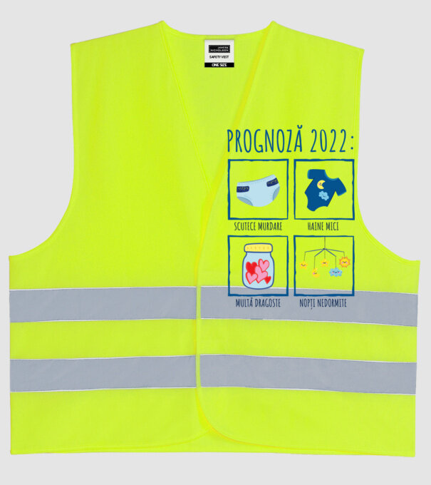 Prognoză 2022: scutece murdare, haine mici, multă dragoste, nopți nedormite model galben neon pe tricou