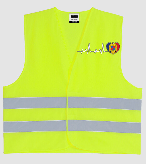 ROMANIA heartbeat model galben neon pe tricou