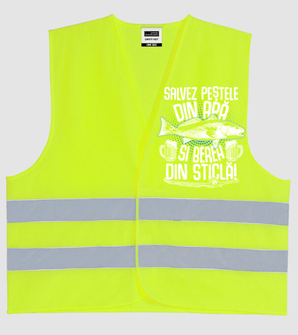 salvez peștele din apă și berea din sticlă model galben neon pe tricou
