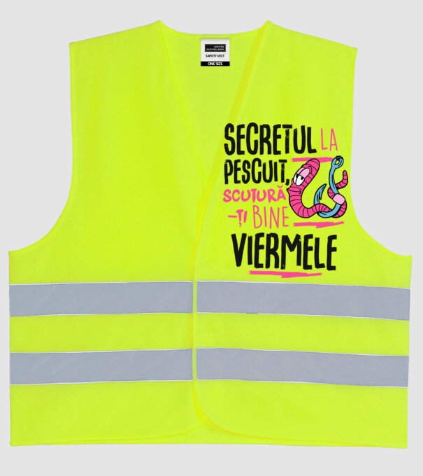 Secretul la pescuit scutură-ți bine viermele model galben neon pe tricou