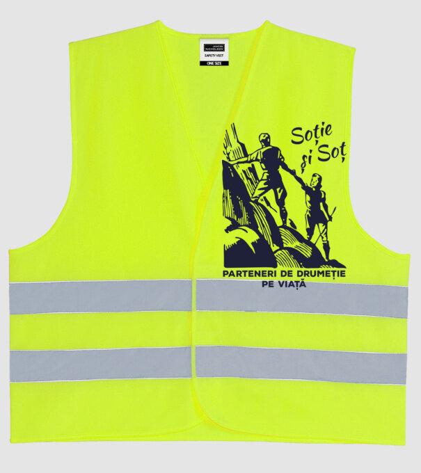 soție și soț - parteneri de drumeție pe viață model galben neon pe tricou