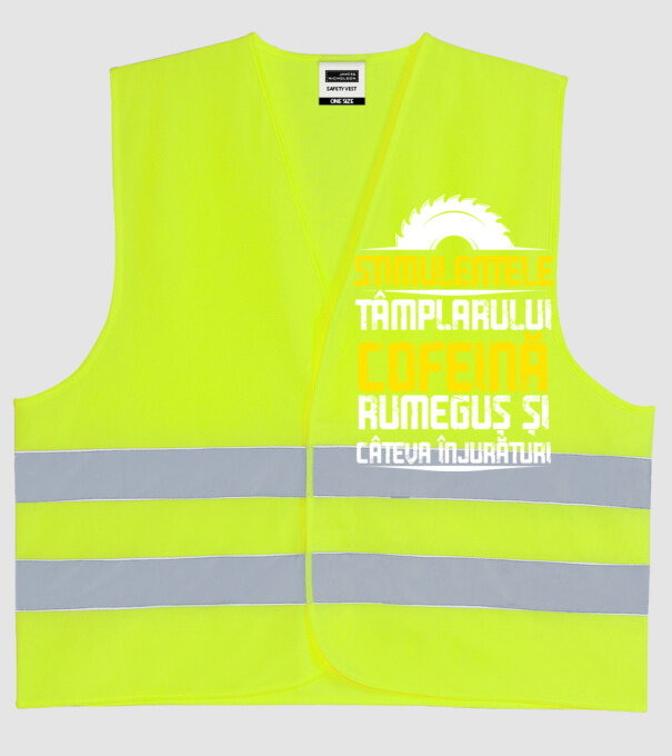 stimulentele tâmplarului: cofeină, rumeguș și câteva înjurături model galben neon pe tricou
