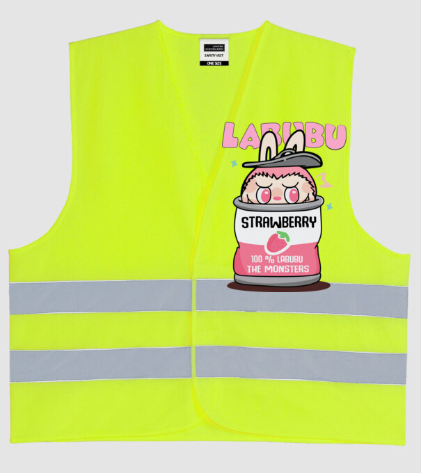 Strawberry Labubu model galben neon pe tricou