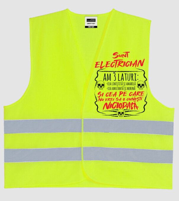 sunt electrician am 3 laturi model galben neon pe tricou