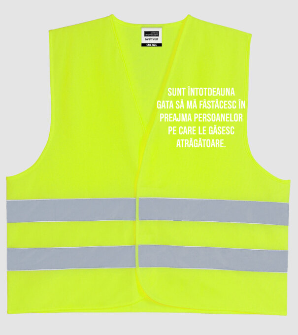 Sunt întotdeauna gata să mă fâstâcesc în preajma persoanelor pe care le găsesc atrăgătoare. model galben neon pe tricou