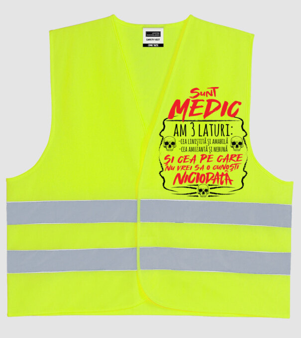 sunt medic am 3 laturi model galben neon pe tricou