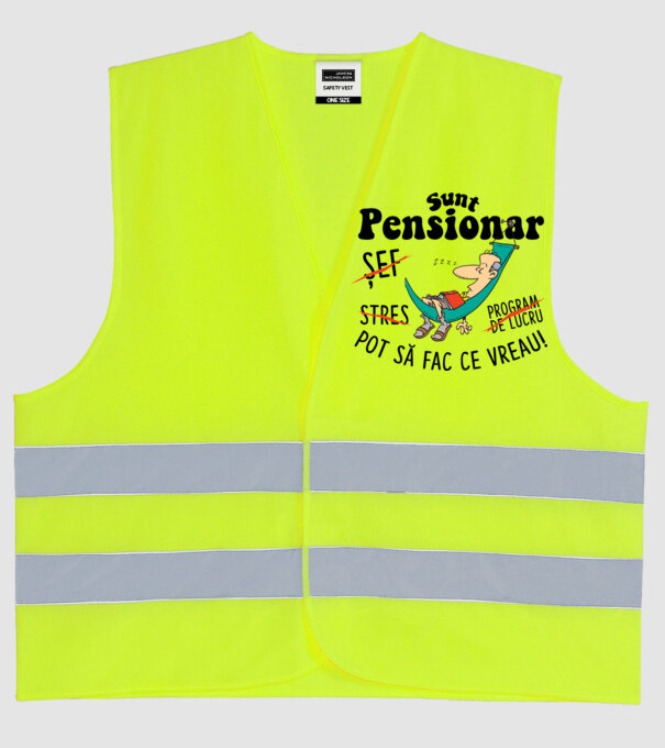 Sunt pensionar - pot să fac ce vreau! stres, program de lucru, șef model galben neon pe tricou