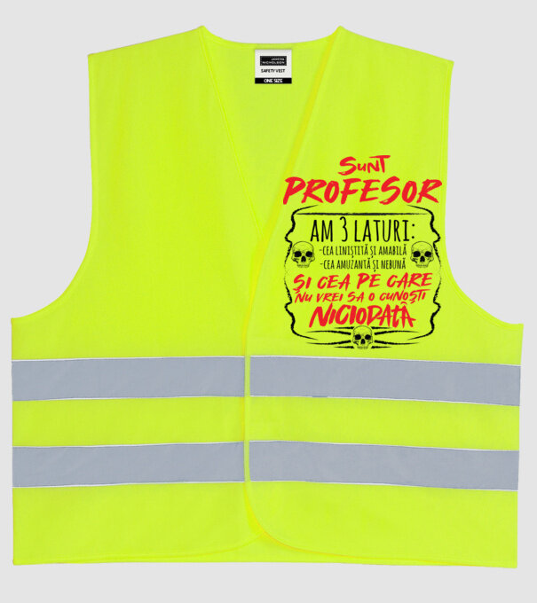 sunt profesor, am 3 laturi model galben neon pe tricou