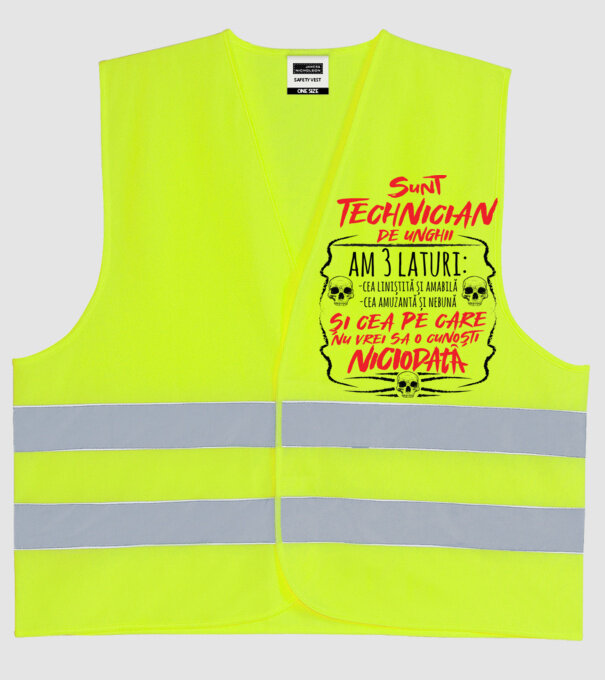 sunt tehnician de unghii am 3 laturi model galben neon pe tricou