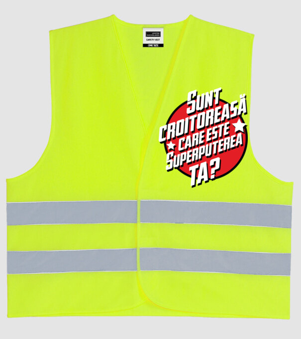 sunt croitoreasă, care este superputerea ta? model galben neon pe tricou