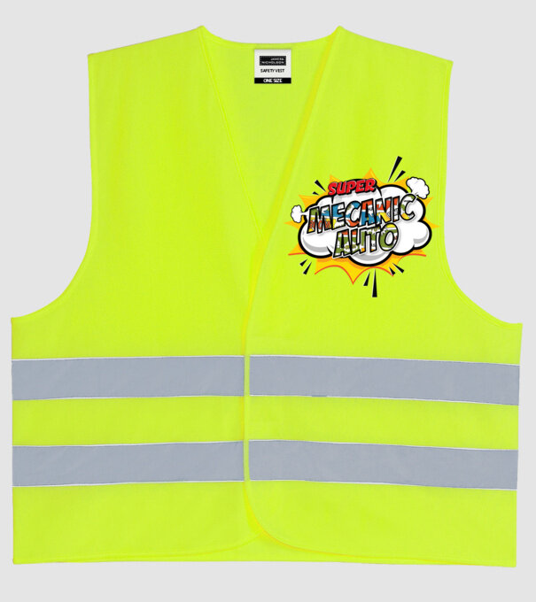 Super mecanic auto model galben neon pe tricou
