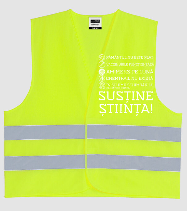 pământul nu este plat, vaccinurile funcționează, chemtrail nu există, în schimb schimbările climatice există, susține știința! model galben neon pe tricou