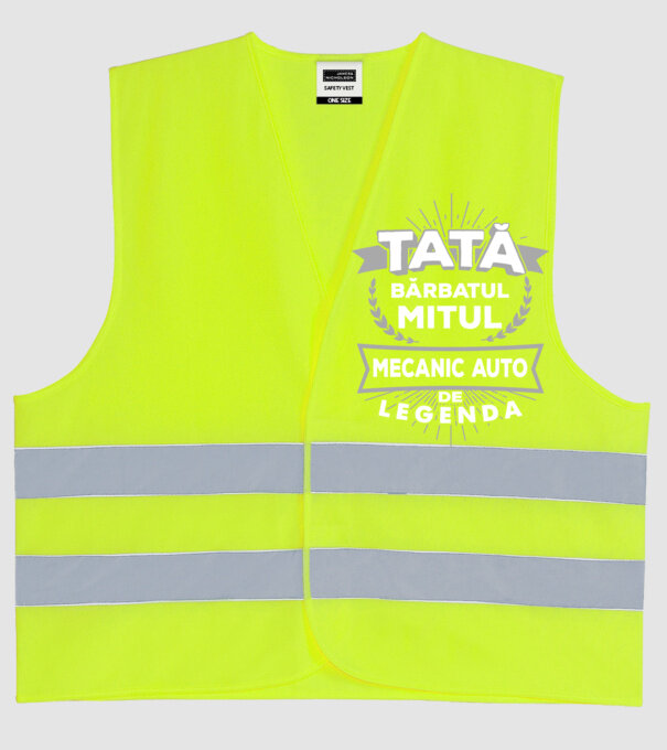 Tată - bărbatul, mitul, mecanic auto de legendă model galben neon pe tricou
