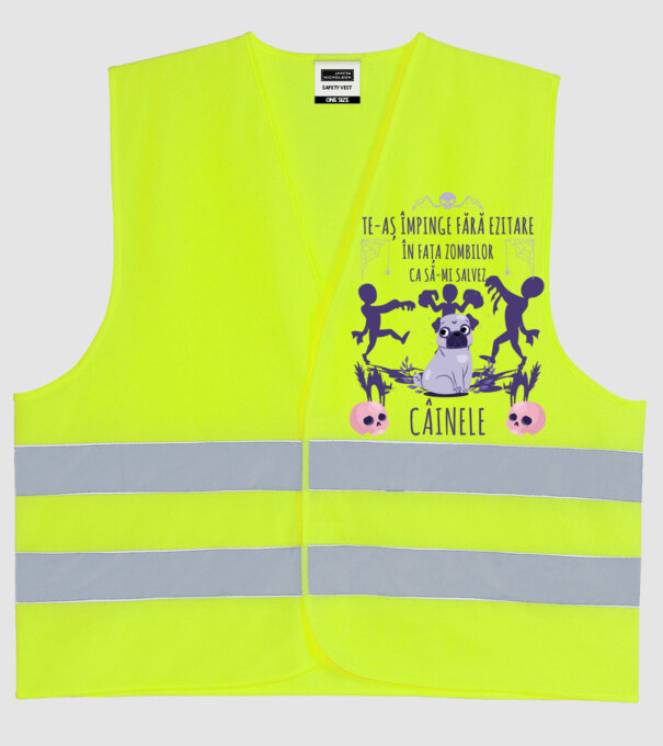 te-aș împinge fără ezitare în fața zombilor ca să-mi salvez câinele model galben neon pe tricou