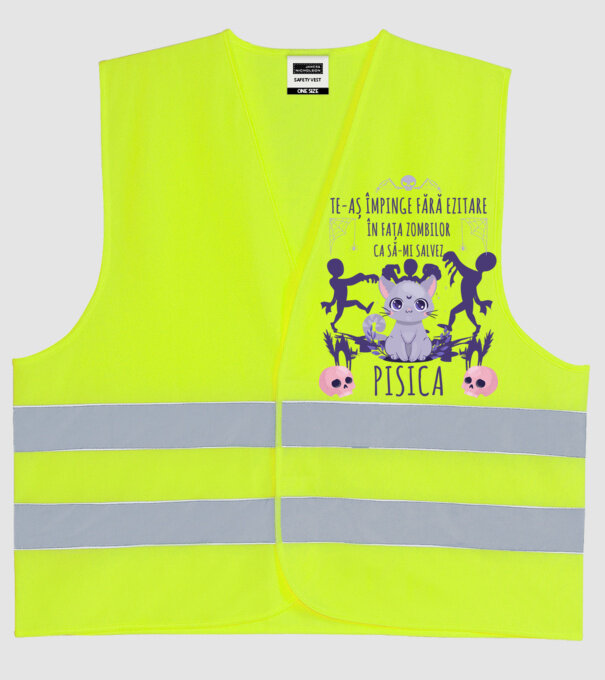 te-aș împinge fără ezitare în fața zombilor ca să-mi salvez pisica model galben neon pe tricou